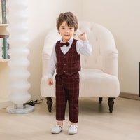 Load image into Gallery viewer, 3 Pieces Set Baby Kid Boys Birthday Party Solid Color Bow Shirts Checked Vests Waistcoats And Pants Wholesale 221216365

