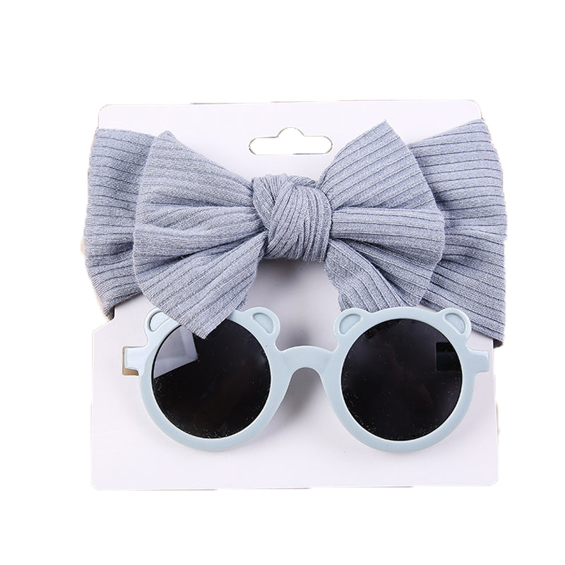 2 Pieces Set Girls Solid Color Cartoon Glasses And Bow Headwear Wholesale 221216369