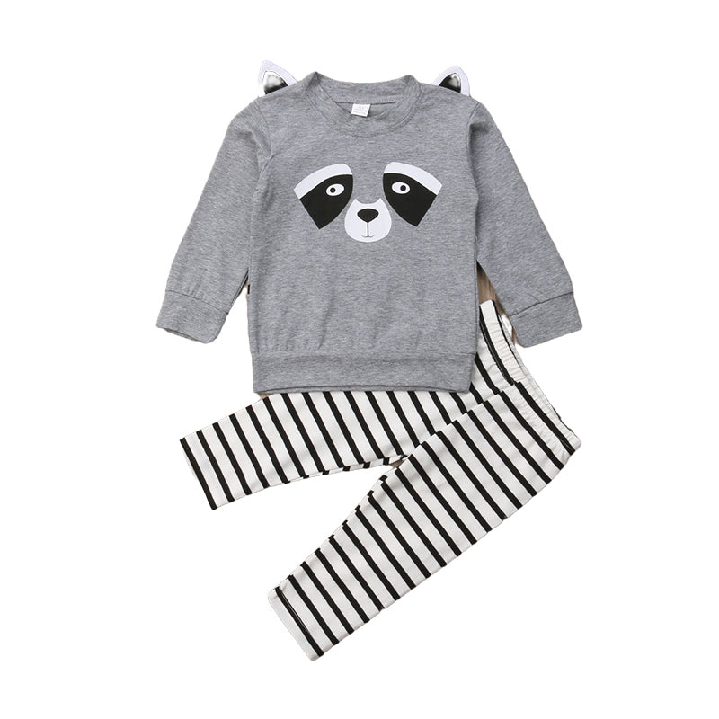 2 Pieces Set Baby Kid Boys Cartoon Print Tops And Striped Pants Wholesale 22121637