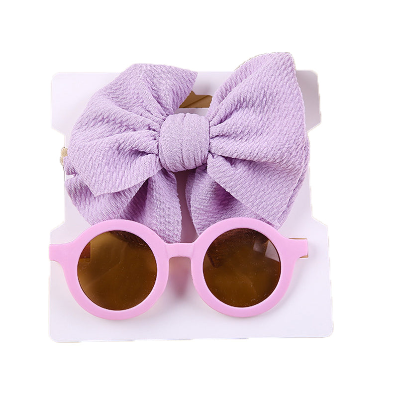 2 Pieces Set Girls Solid Color Bow Headwear And Glasses Wholesale 221216383