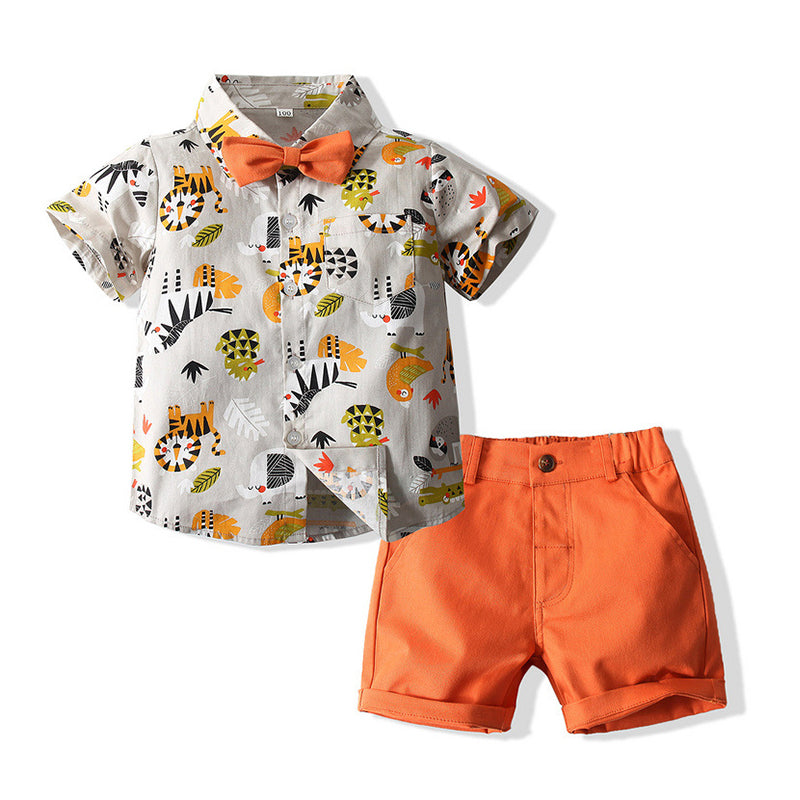 2 Pieces Set Baby Kid Boys Cartoon Print Shirts And Solid Color Shorts Wholesale 221216388