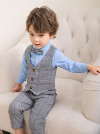 Load image into Gallery viewer, 3 Pieces Set Baby Kid Boys Birthday Party Bow Shirts And Checked Vests Waistcoats And Pants Wholesale 221216398
