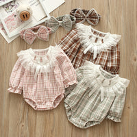 Load image into Gallery viewer, Baby Girls Checked Bow Lace Rompers Accessories Headwear Wholesale 221216414
