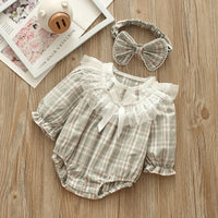 Load image into Gallery viewer, Baby Girls Checked Bow Lace Rompers Accessories Headwear Wholesale 221216414
