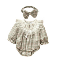 Load image into Gallery viewer, Baby Girls Checked Bow Lace Rompers Accessories Headwear Wholesale 221216414
