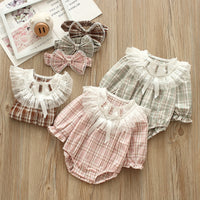 Load image into Gallery viewer, Baby Girls Checked Bow Lace Rompers Accessories Headwear Wholesale 221216414
