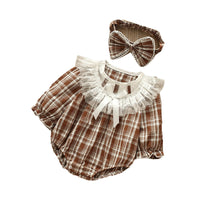 Load image into Gallery viewer, Baby Girls Checked Bow Lace Rompers Accessories Headwear Wholesale 221216414
