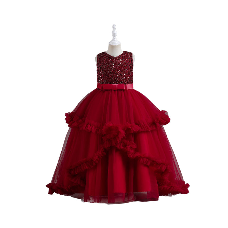 Kid Big Kid Girls Bow Christmas Birthday Party Dresses Princess Dresses Wholesale 221216416