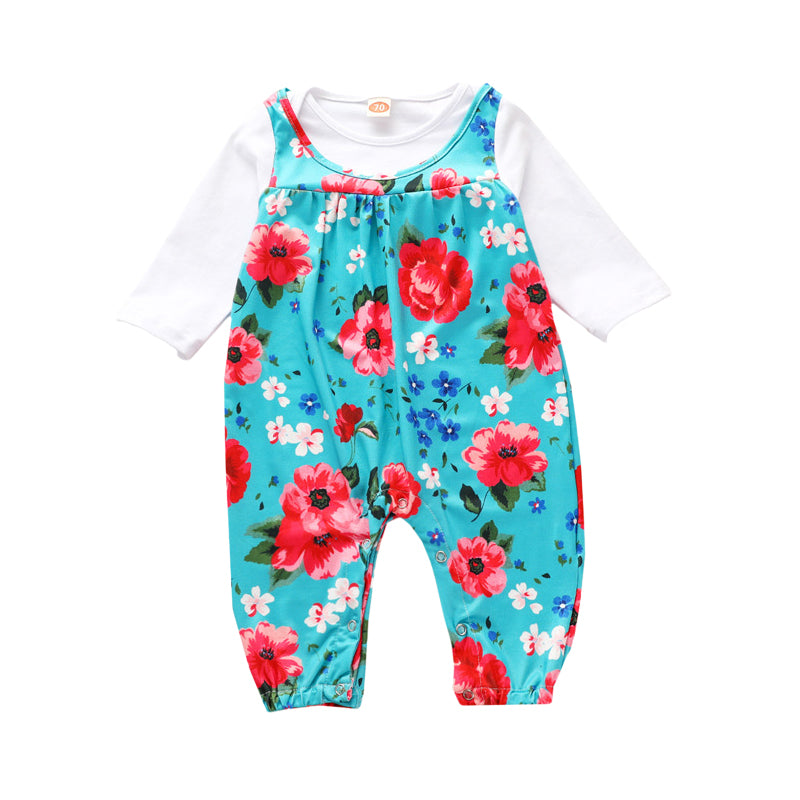 Baby Girls Color-blocking Flower Print Jumpsuits Wholesale 22121642
