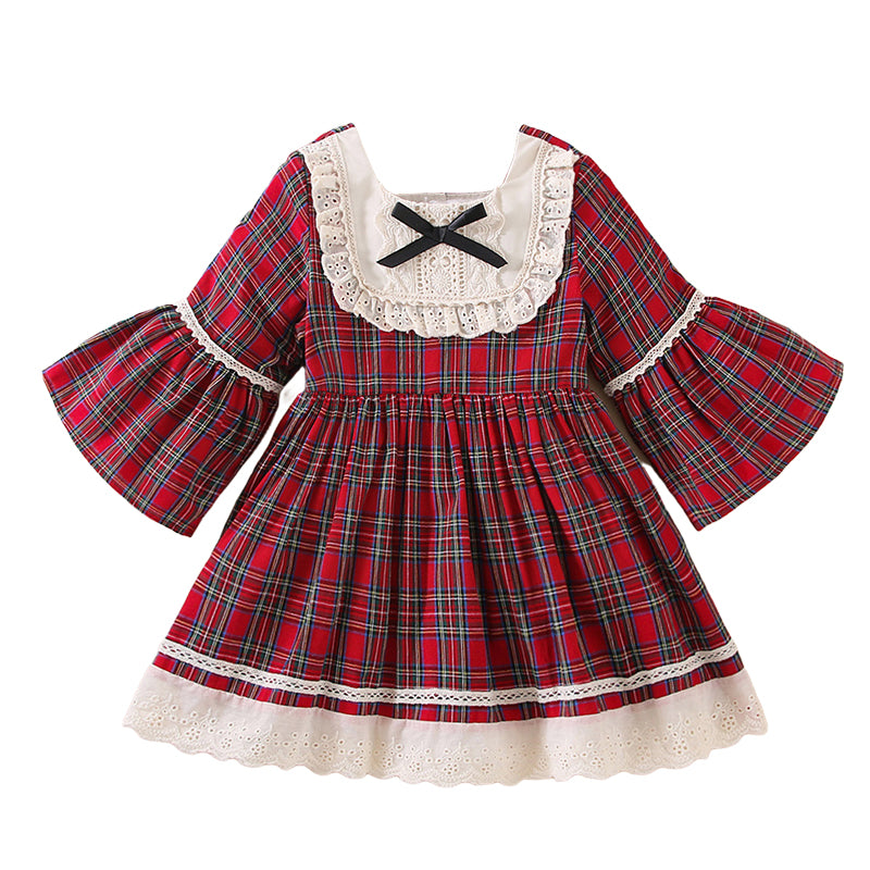 Baby Kid Girls Checked Bow Dresses Wholesale 221216420
