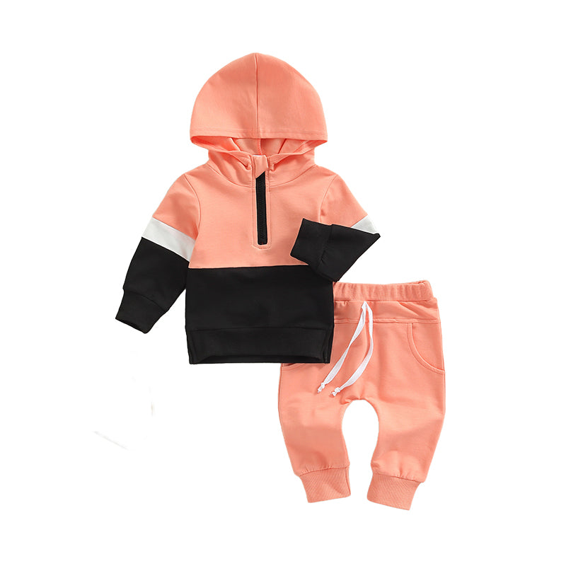 2 Pieces Set Baby Kid Unisex Color-blocking Hoodies Swearshirts And Solid Color Pants Wholesale 221216426