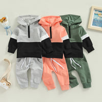 Load image into Gallery viewer, 2 Pieces Set Baby Kid Unisex Color-blocking Hoodies Swearshirts And Solid Color Pants Wholesale 221216426
