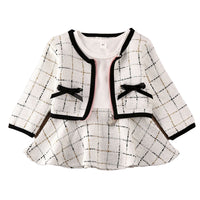 Load image into Gallery viewer, 2 Pieces Set Baby Kid Girls Color-blocking Dresses And Checked Bow Jackets Outwears Wholesale 22121643
