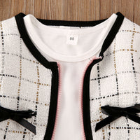 Load image into Gallery viewer, 2 Pieces Set Baby Kid Girls Color-blocking Dresses And Checked Bow Jackets Outwears Wholesale 22121643
