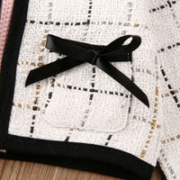 Load image into Gallery viewer, 2 Pieces Set Baby Kid Girls Color-blocking Dresses And Checked Bow Jackets Outwears Wholesale 22121643
