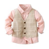 Load image into Gallery viewer, 3 Pieces Set Baby Kid Boys Birthday Solid Color Bow Shirts Checked Vests Waistcoats And Pants Wholesale 221216435
