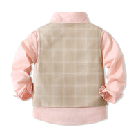 Load image into Gallery viewer, 3 Pieces Set Baby Kid Boys Birthday Solid Color Bow Shirts Checked Vests Waistcoats And Pants Wholesale 221216435
