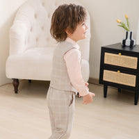 Load image into Gallery viewer, 3 Pieces Set Baby Kid Boys Birthday Solid Color Bow Shirts Checked Vests Waistcoats And Pants Wholesale 221216435
