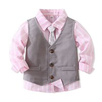 Load image into Gallery viewer, 3 Pieces Set Baby Kid Boys Birthday Striped Shirts Solid Color Vests Waistcoats And Pants Wholesale 221216436
