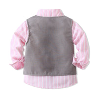 Load image into Gallery viewer, 3 Pieces Set Baby Kid Boys Birthday Striped Shirts Solid Color Vests Waistcoats And Pants Wholesale 221216436
