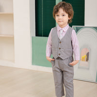 Load image into Gallery viewer, 3 Pieces Set Baby Kid Boys Birthday Striped Shirts Solid Color Vests Waistcoats And Pants Wholesale 221216436
