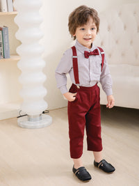 Load image into Gallery viewer, 2 Pieces Set Baby Kid Boys Birthday Party Striped Bow Shirts And Solid Color Jumpsuits Wholesale 221216437

