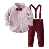 Load image into Gallery viewer, 2 Pieces Set Baby Kid Boys Birthday Party Striped Bow Shirts And Solid Color Jumpsuits Wholesale 221216437
