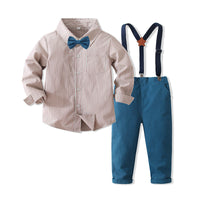 Load image into Gallery viewer, 2 Pieces Set Baby Kid Boys Birthday Party Striped Bow Shirts And Solid Color Jumpsuits Wholesale 221216437
