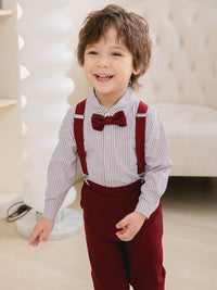 Load image into Gallery viewer, 2 Pieces Set Baby Kid Boys Birthday Party Striped Bow Shirts And Solid Color Jumpsuits Wholesale 221216437
