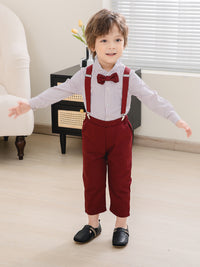 Load image into Gallery viewer, 2 Pieces Set Baby Kid Boys Birthday Party Striped Bow Shirts And Solid Color Jumpsuits Wholesale 221216437
