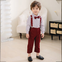 Load image into Gallery viewer, 2 Pieces Set Baby Kid Boys Birthday Party Striped Bow Shirts And Solid Color Jumpsuits Wholesale 221216437
