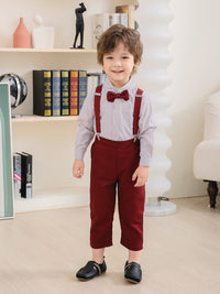 Load image into Gallery viewer, 2 Pieces Set Baby Kid Boys Birthday Party Striped Bow Shirts And Solid Color Jumpsuits Wholesale 221216437
