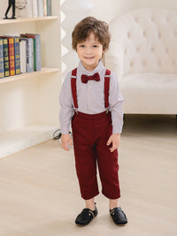 Load image into Gallery viewer, 2 Pieces Set Baby Kid Boys Birthday Party Striped Bow Shirts And Solid Color Jumpsuits Wholesale 221216437
