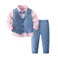 Load image into Gallery viewer, 3 Pieces Set Baby Kid Boys Birthday Party Solid Color Bow Shirts Checked Vests Waistcoats And Pants Wholesale 221216439
