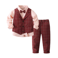 Load image into Gallery viewer, 3 Pieces Set Baby Kid Boys Birthday Party Solid Color Bow Shirts Checked Vests Waistcoats And Pants Wholesale 221216439
