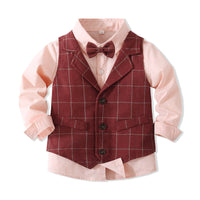 Load image into Gallery viewer, 3 Pieces Set Baby Kid Boys Birthday Party Solid Color Bow Shirts Checked Vests Waistcoats And Pants Wholesale 221216439
