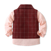 Load image into Gallery viewer, 3 Pieces Set Baby Kid Boys Birthday Party Solid Color Bow Shirts Checked Vests Waistcoats And Pants Wholesale 221216439
