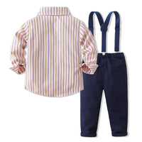 Load image into Gallery viewer, 2 Pieces Set Baby Kid Boys Birthday Party Striped Bow Shirts And Solid Color Jumpsuits Wholesale 221216440
