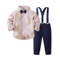 Load image into Gallery viewer, 2 Pieces Set Baby Kid Boys Birthday Party Striped Bow Shirts And Solid Color Jumpsuits Wholesale 221216440
