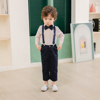 Load image into Gallery viewer, 2 Pieces Set Baby Kid Boys Birthday Party Striped Bow Shirts And Solid Color Jumpsuits Wholesale 221216440
