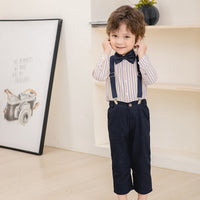 Load image into Gallery viewer, 2 Pieces Set Baby Kid Boys Birthday Party Striped Bow Shirts And Solid Color Jumpsuits Wholesale 221216440
