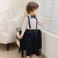 Load image into Gallery viewer, 2 Pieces Set Baby Kid Boys Birthday Party Striped Bow Shirts And Solid Color Jumpsuits Wholesale 221216440
