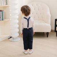 Load image into Gallery viewer, 2 Pieces Set Baby Kid Boys Birthday Party Striped Bow Shirts And Solid Color Jumpsuits Wholesale 221216440

