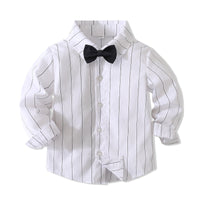 Load image into Gallery viewer, 2 Pieces Set Baby Kid Boys Birthday Party Striped Bow Shirts And Solid Color Jumpsuits Wholesale 221216441
