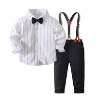 Load image into Gallery viewer, 2 Pieces Set Baby Kid Boys Birthday Party Striped Bow Shirts And Solid Color Jumpsuits Wholesale 221216441
