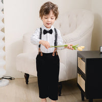 Load image into Gallery viewer, 2 Pieces Set Baby Kid Boys Birthday Party Striped Bow Shirts And Solid Color Jumpsuits Wholesale 221216441
