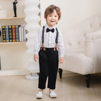 Load image into Gallery viewer, 2 Pieces Set Baby Kid Boys Birthday Party Striped Bow Shirts And Solid Color Jumpsuits Wholesale 221216441
