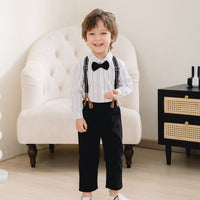 Load image into Gallery viewer, 2 Pieces Set Baby Kid Boys Birthday Party Striped Bow Shirts And Solid Color Jumpsuits Wholesale 221216441
