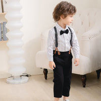 Load image into Gallery viewer, 2 Pieces Set Baby Kid Boys Birthday Party Striped Bow Shirts And Solid Color Jumpsuits Wholesale 221216441
