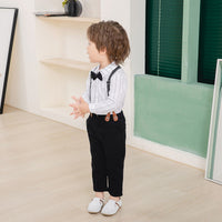 Load image into Gallery viewer, 2 Pieces Set Baby Kid Boys Birthday Party Striped Bow Shirts And Solid Color Jumpsuits Wholesale 221216441
